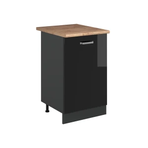 Kitchen base cabinet R-Line Black high gloss/Anthracite 50 cm Goldkraft oak worktop Vicco