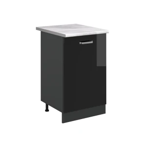 Meuble bas de cuisine R-Line Noir Haute brillance/Anthracite 50cm plan de travail Marbre Vicco