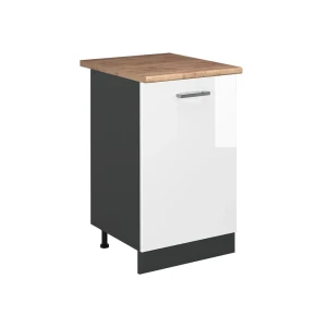 Kitchen base cabinet R-Line White High Gloss/Anthracite 50 cm Goldkraft oak worktop Vicco