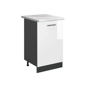 Kitchen base cabinet R-Line White High Gloss/Anthracite 50 cm marble worktop Vicco