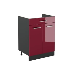 Mobiletto base cucina R-Line Rosso lucido/Antracite 60 cm con cassetto senza piano di lavoro Vicco