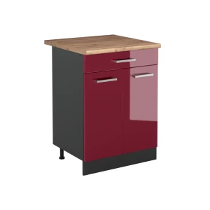 Mobiletto base cucina R-Line Rosso lucido/Antracite 60 cm con cassetto piano di lavoro Rovere dorato Vicco