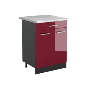 Mobiletto base cucina R-Line Rosso lucido/Antracite 60 cm con cassetto piano di lavoro Marmo Vicco