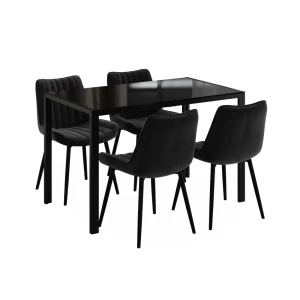Dining table set Grand Black 120 x 70 cm with 4 chairs (black) Vicco