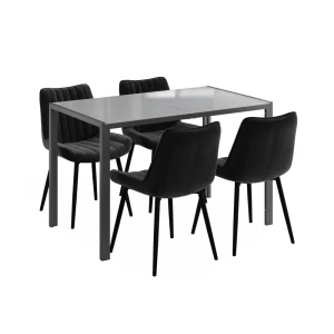 Dining table set Grand Grey 120 x 70 cm with 4 chairs (black) Vicco