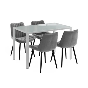 Dining table set Grand White 120 x 70 cm with 4 chairs (gray) Vicco