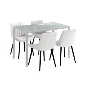 Dining table set Grand White 120 x 70 cm with 4 chairs (beige) Vicco
