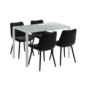 Dining table set Grand White 120 x 70 cm with 4 chairs (black) Vicco