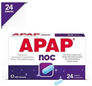 Apap Noc (Paracetamol 500 mg + Difenhydramina 25mg) 24 tabetek