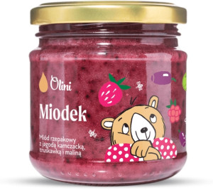 Olini Miodek miód rzepakowy z jagodą kamczacką, truskawką i malinami 200 g