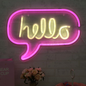 Duży Gotowy Neon led USB na ścianę Hello