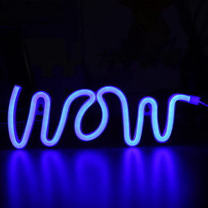 Neon LED USB/baterie lampka na ścianę Napis do pokoju znak neonowy WOW niebieski