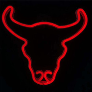 Neon LED USB/baterie lampka na ścianę Napis do pokoju znak neonowy Czerwony Byk