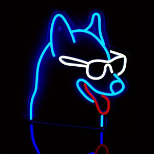 Duży neon Led USB Lampka na ścianę Napis do pokoju Pies w okularach