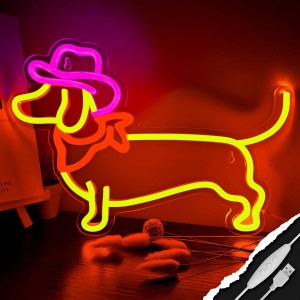 Duży neon Led USB Lampka na ścianę Napis do pokoju Pies w kapeluszu