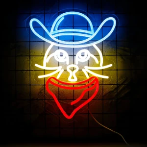 Duży neon Led USB Lampka na ścianę Napis do pokoju Kot z szalikiem
