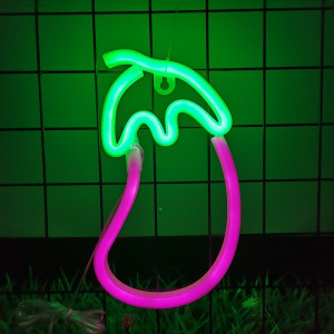 Neon Led USB/bateria Lampka na ścianę Napis do pokoju Bakłażan