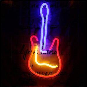 Duży neon Led USB Lampka na ścianę Napis do pokoju Gitara 42cm