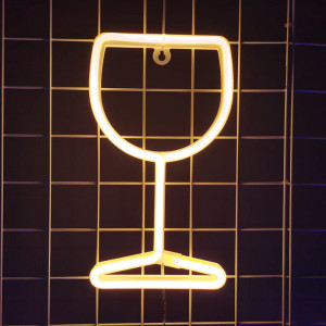 Neon Led Baterie/USB Lampka na ścianę Napis do pokoju Kieliszek do wina biały