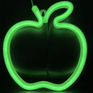 Neon LED Baterie/USB Na ścianę Jabłko zielone
