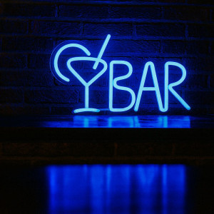 Duży neon Led USB/baterie Lampka na ścianę Napis do pokoju BAR niebieski 55cm