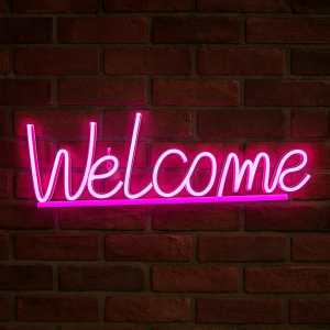 Neon LED USB/baterie lampka na ścianę Napis do pokoju znak neonowy Welcome różowy