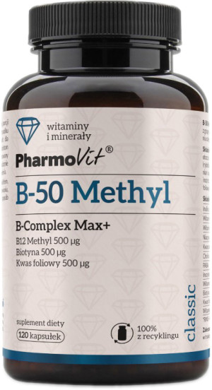 Suplement diety Pharmovit B-50 Methyl B-Complex Max+ 120 kapsułek (5902811236201). Witaminy i minerały