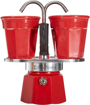 Kawiarka Bialetti Mini Express + 2 filiżanki 90 ml czerwona (8006363030489). Kawiarki