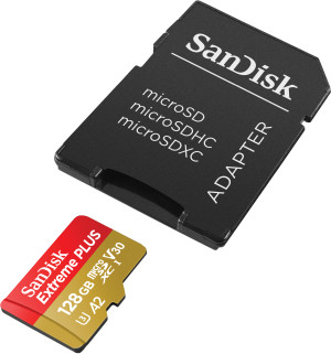 Karta pamięci SanDisk Extreme PLUS microSDXC 128GB Class 10 V30 + SD-adapter (SDSQXBD-128G-GN6MA). Karty pamięci