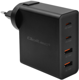 Ładowarka sieciowa Qoltec GaN Power Pro Charger 2 x USB-C 2 x USB-A 130W 5-20V 1.5-5A Black. Ładowarki do telefonów