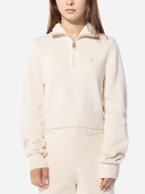 Sweter damski krótki bawełniany z kołnierzykiem adidas Originals Knit Half Zip W II8043 XS Beżowy (4066763106621). Swetry damskie