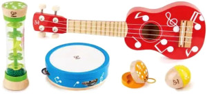 Zestaw instrumentów muzycznych Hape Tamburyn + Marakas + Gitara + Klaskacz (6943478040304). Instrumenty muzyczne dla dzieci