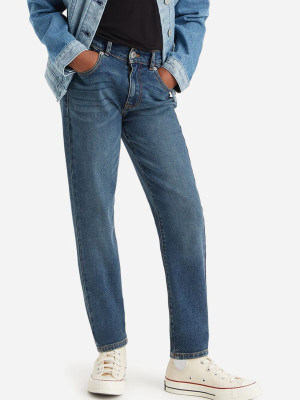 Jeansy mom fit młodzieżowe dziewczęce Levi's Lvg Mini Mom Jeans 4EG377-BIU 158 cm Ciemnoniebieskie (3666643045852). Jeansy dziewczęce
