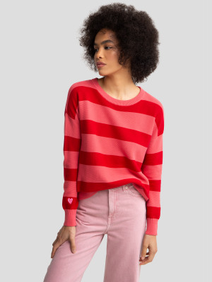 Sweter damski w paski Big Star Heartelia 601 XL Czerwony (5900714834524). Swetry damskie