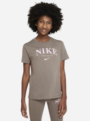 Koszulka dziewczęca bawełniana Nike G Nsw Trend Bf Tee DV6137-040 S (128-137 cm) Brązowa. T-shirty dziewczęce