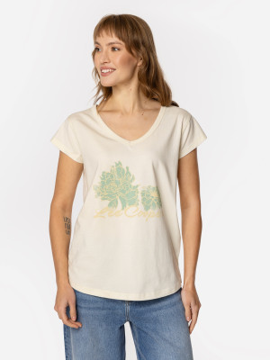 Koszulka damska bawełniana z nadrukiem v serek Lee Cooper Plants-1160 M Mleczna (5905991728269). T-shirty damskie
