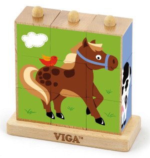 Kostki - puzzle drzewniane Viga Farma 50833 (6934510508333). Puzzle i układanki