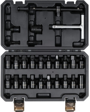 Komplet kluczy YATO do odkręcania korków oleju 3/8" 26 elementów (YT-05998). Kołpaki końcowe
