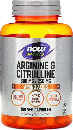 Suplement diety Now Foods Arginina 500 mg i Cytrulina 250 mg 120 kapsułek wegańskich (733739000378). Aminokwasy