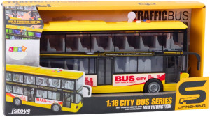 Autobus piętrowy Lean Toys z napędem frykcyjnym światłami i dźwiękami 1:16 Żółty (13596) (5905991022756). Autka i pojazdy zabawkowe