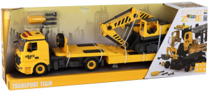 Laweta do składania Lean Toys z koparką gąsienicową ze światłami i dźwiękiem Żółty (17197) (5905991000204). Autka i pojazdy zabawkowe