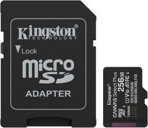 Karta pamięci Kingston Canvas Select Plus Gen3 microSDXC 256GB Class 10 UHS-I U1 V10 A1 + SD-adapter (SDCS3/256GB). Karty pamięci