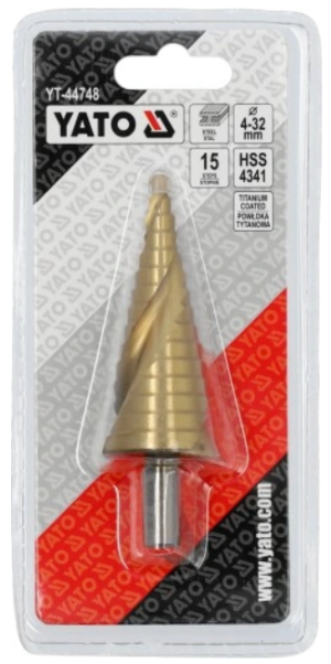 Wiertło stopniowe YATO YT-44748 spiralne do metalu choinkowe stożkowe HSS 4-32 mm (5906083116803). Wiertła