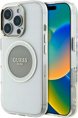 Etui Guess IML Metal Colored Circle Classic Logo MagSafe do Apple iPhone 16 Pro Max Transparent/Gray (3666339428754). Etui i pokrowce na telefony