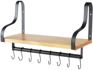 Półka ścienna Vilde 569824 z relingiem i haczykami drewniana 43 x 18 x 26 cm (5904316472771). Półki