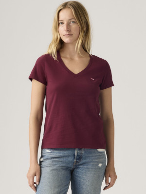 T-shirt damski bawełniany w serek Levi`s Perfect Vneck 85341-0132 XS Bordowy (5401187776293). T-shirty damskie