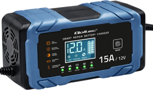 Inteligentna mikroprocesorowa ładowarka Qoltec do akumulatora AGM/GEL/LiFePO4 12 V 15 A (5901878526669). Prostowniki