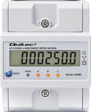 Miernik zużycia energii elektrycznej Qoltec trójfazowy z resetem 400 V 100 A LED na szynę DIN (5901878509808). Liczniki energii elektrycznej