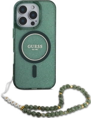 Etui Guess IML Glitter With Pearl Strap MagSafe do Apple iPhone 16 Pro Max Zielone (3666339298432). Etui i pokrowce na telefony