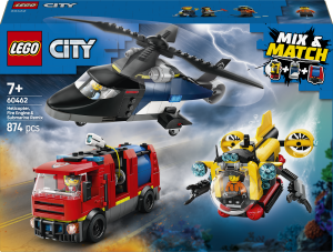 Zestaw klocków LEGO City Zestaw z helikopterem wozem strażackim i łodzią podwodną 874 elementy (60462). Klocki